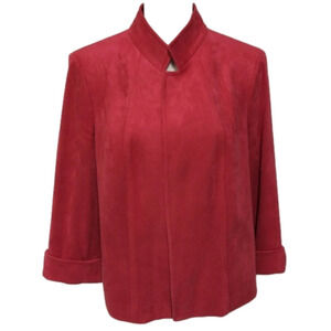 Tahari Arthur S Levine Pink Faux Suede Stand Up Collar Open Front Blazer Jacket